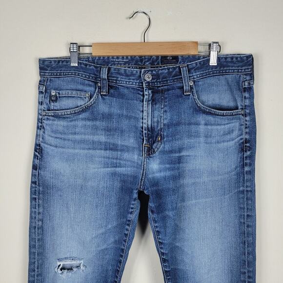 AG Adriano Goldschmied Jeans Mens 36x34 Blue Denim The Matchbox Slim Straight - Picture 2 of 10
